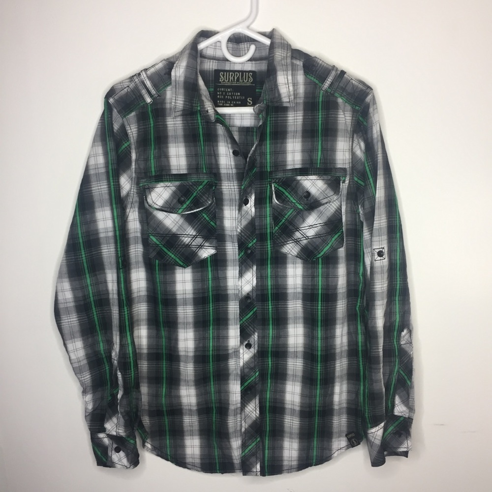 Surplus Small Black & Green button up